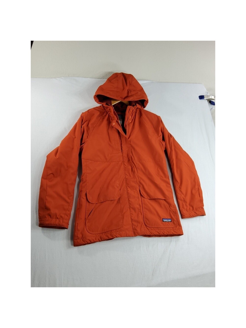 Patagonia Parka Jacket Coat Hooded Zip/Snap Fleece Lined Women’s Med Orange/Red